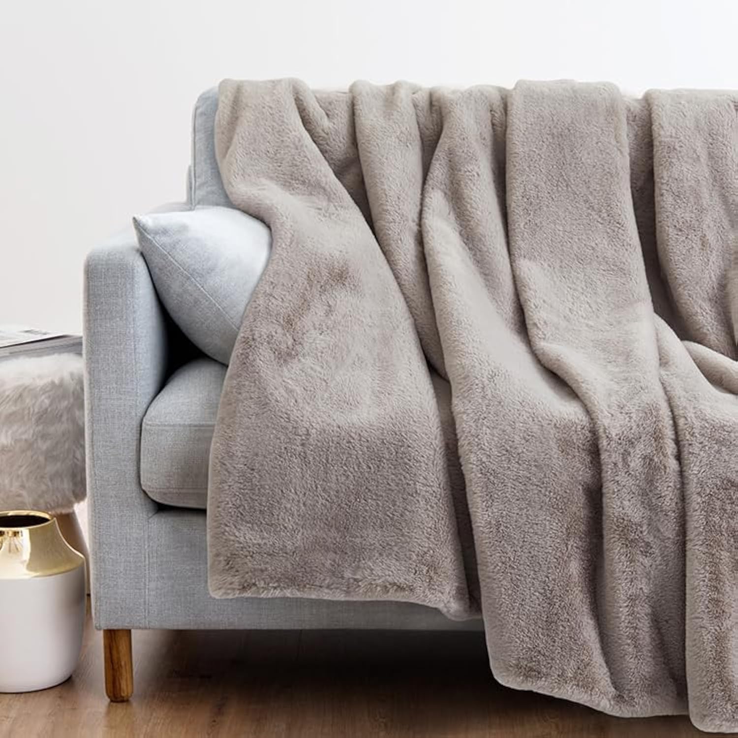 Faux Fur Throw Blanket Grey Striped Mink Chinchilla Shadow Fox Charcoal 55Wx70L i##e##s: Silky Soft ^^ Double Sided ^^ Oversized ^^ Machine Washable ^^ Afghan :i##e##s - Image 7