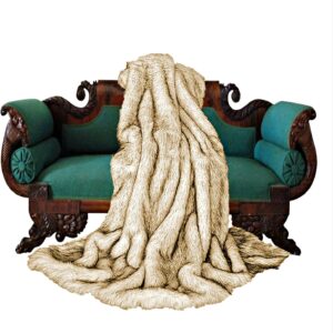Fur Accents Arctic Fox Throw Blanket Brown-Tipped with Silky White Short Pile Faux Fur Backing 5'x7'