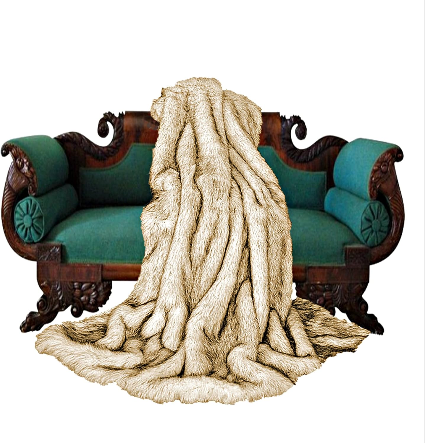 Fur Accents Arctic Fox Throw Blanket Brown-Tipped with Silky White Short Pile Faux Fur Backing 5'x7'