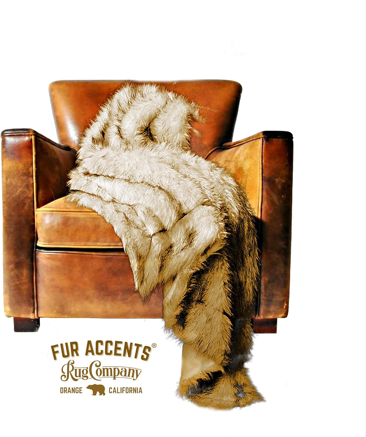 Fur Accents Arctic Fox Throw Blanket Brown-Tipped with Silky White Short Pile Faux Fur Backing 5'x7' - Image 4