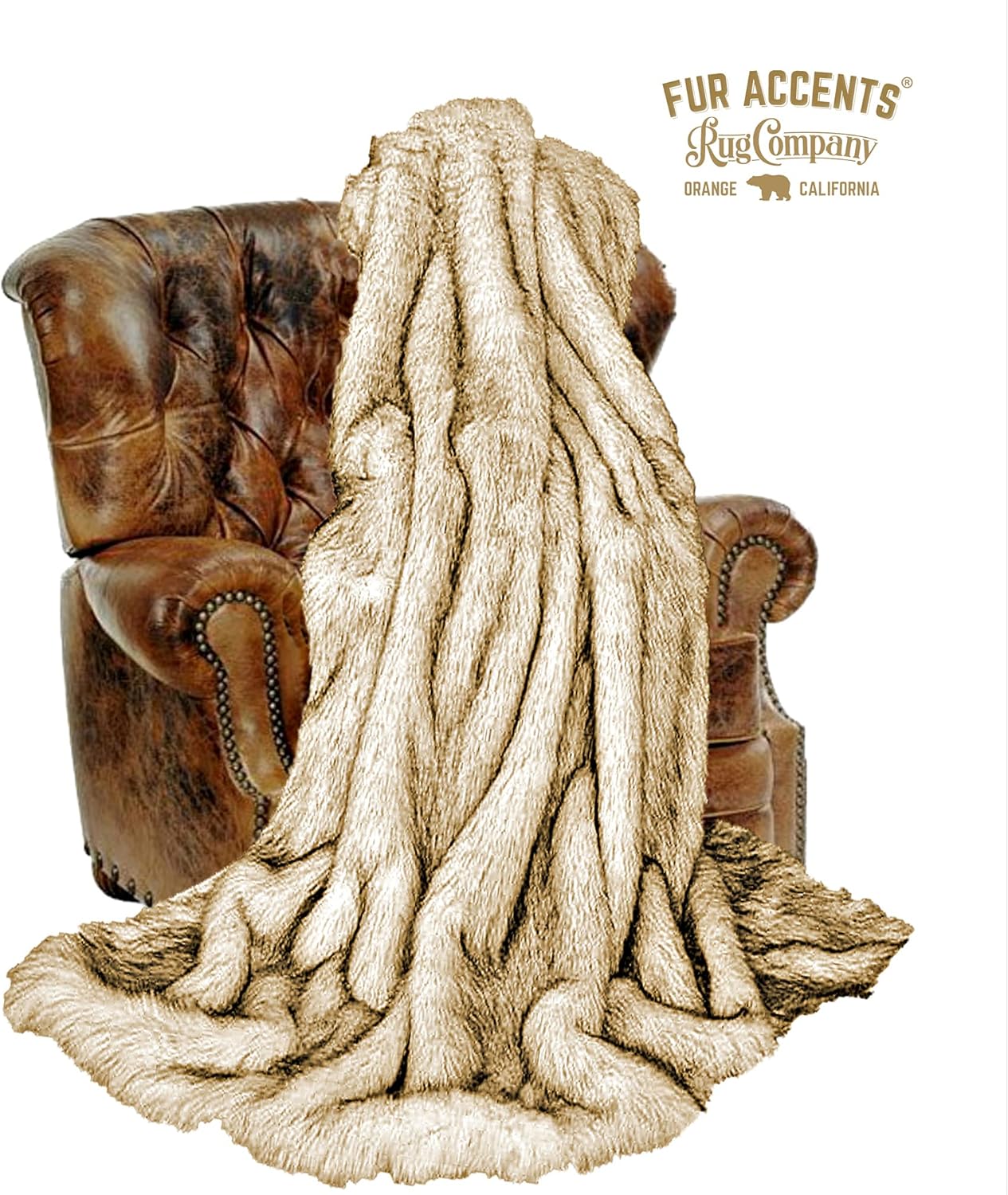 Fur Accents Arctic Fox Throw Blanket Brown-Tipped with Silky White Short Pile Faux Fur Backing 5'x7' - Image 8