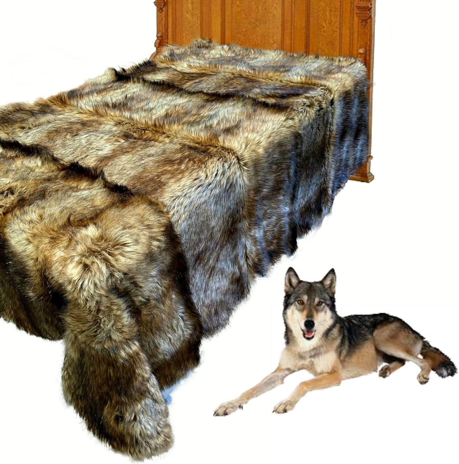 Fur Accents Exotic Pieced Fur - Golden Wolf - Faux Fur Throw Blanket - Bedspread - Extreme Luxury - Cuddle Fur Lining Hand Made - USA (5'x5') - Image 4