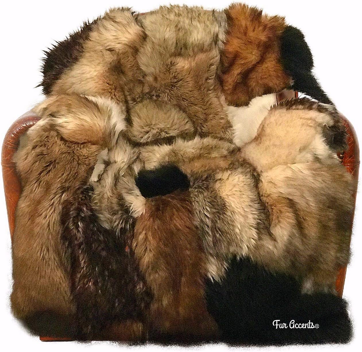 Fur Accents Extraordinary Fur 5'x5' Throw, Sofa Cover, Chair Cover, Patchwork Pieced Fur, Luxury Fur Throw Blanket, Rug, Bedspread, One of a Kind Design, Hand Made to Order USA (5'x5')