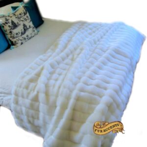 Fur Accents Luxury Faux Fur Minky Channel Mink Throw Blanket\/Plush Soft Bedding (5'x8', White)