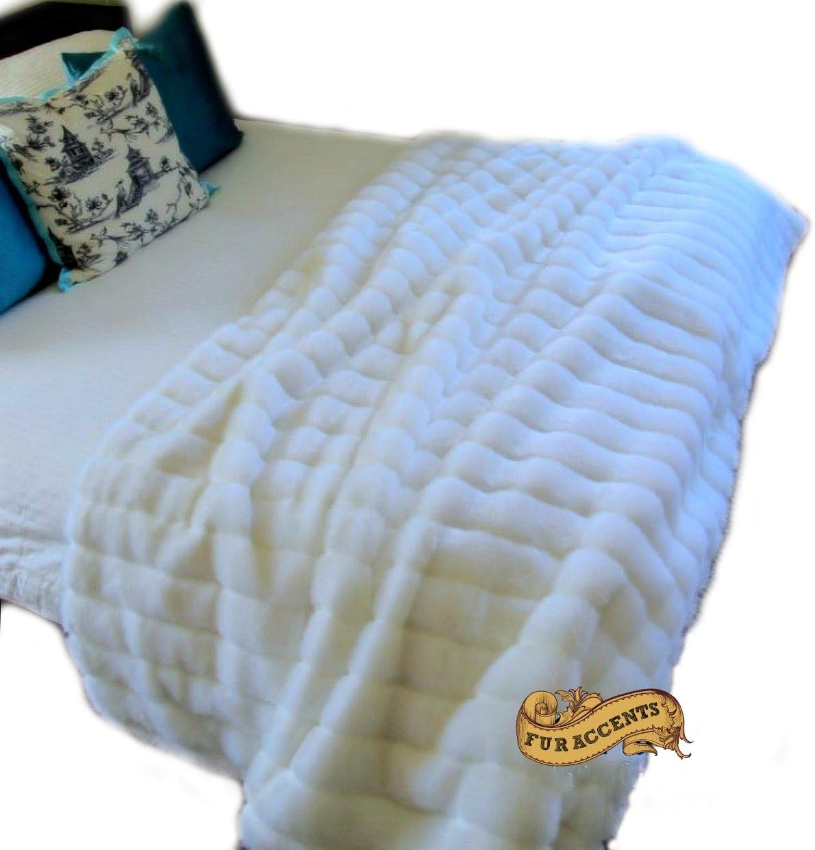 Fur Accents Luxury Faux Fur Minky Channel Mink Throw Blanket\/Plush Soft Bedding (5'x8', White)
