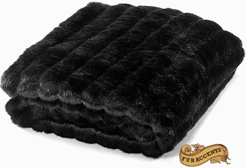 Fur Accents Luxury Faux Fur Minky Channel Mink Throw Blanket\/Plush Soft Bedding (5'x8', White) - Image 3