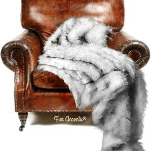 Fur Accents Luxury Faux Fur, Throw Blanket, Pick The Size, White with Black Tips (Throw Blanket 60"x72")