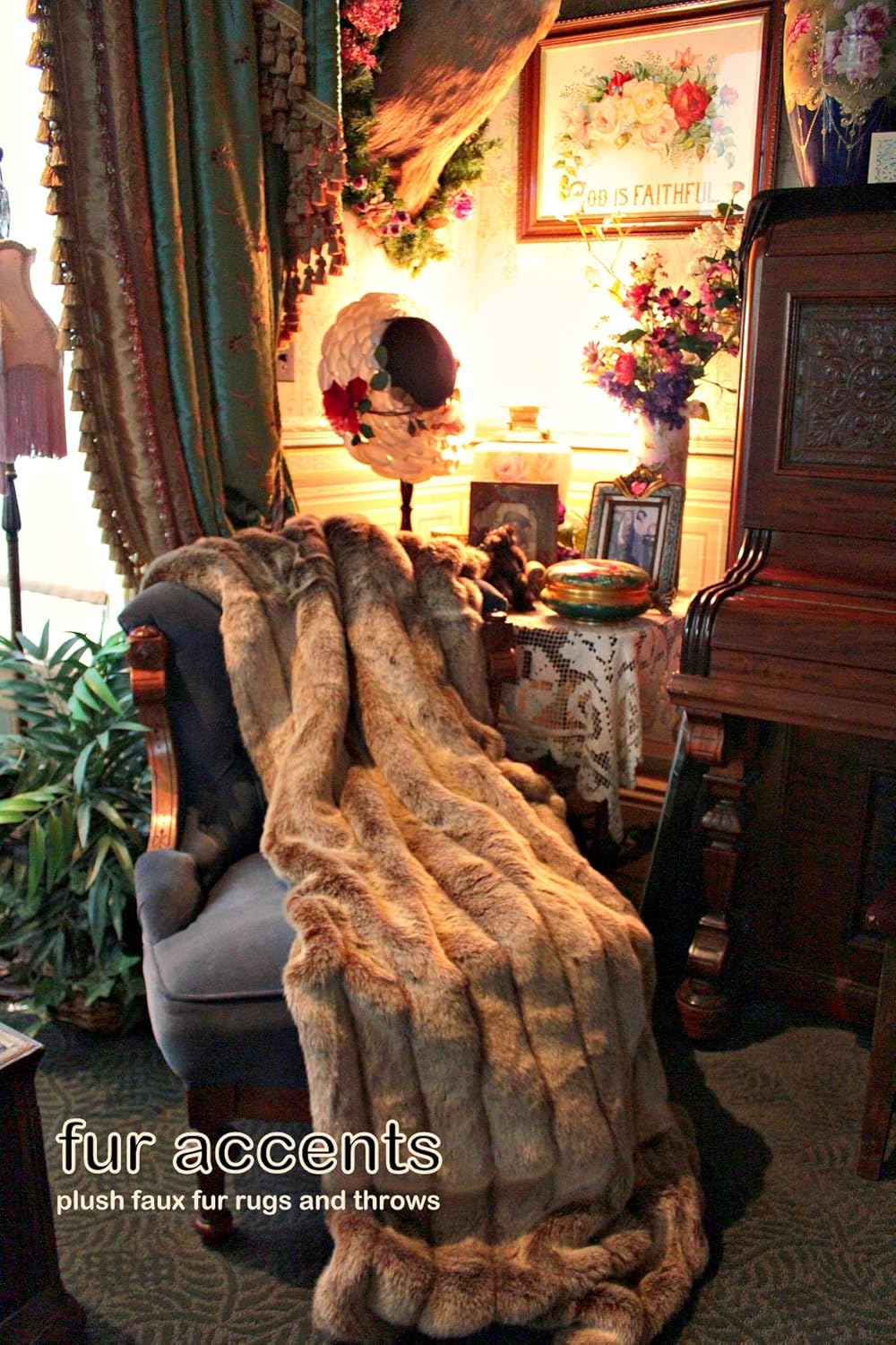 Fur Accents Premium Faux Fur Throw Blanket/Brown Channel Mink with Minky Cuddle Fur Lining 4'x5'