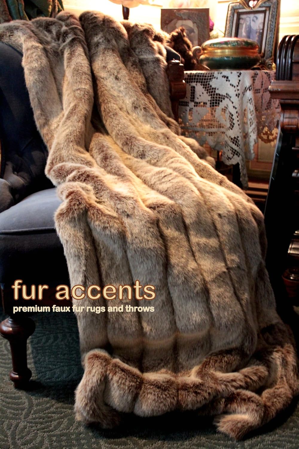 Fur Accents Premium Faux Fur Throw Blanket/Brown Channel Mink with Minky Cuddle Fur Lining 4'x5' - Image 2