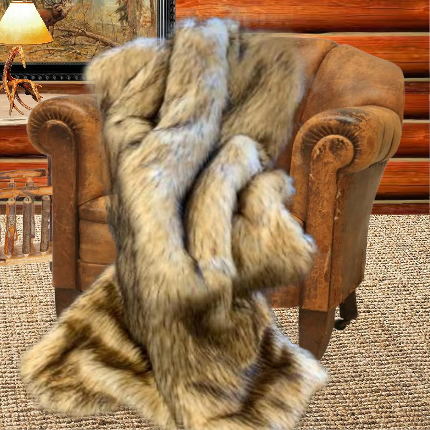 Fur Accents Shag Faux Fur, Light Golden Grizzly Bear Throw Blanket with Soft Gray Undercoat and Minky Cuddle Lining, Bedspread, Throw, Comforter, Hand Made to Order USA (Twin Size)