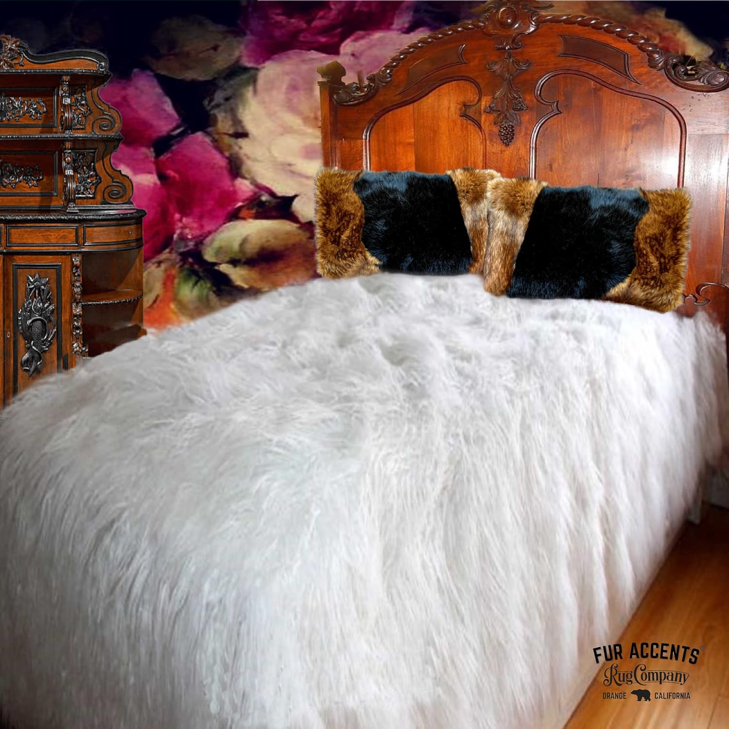 Fur Accents Shag Faux Fur, White Shaggy Throw Blanket or Bedspread with Soft Minky Cuddle Lining, Comforter, Hand Made to Order USA (King Size, Brown) - Image 2