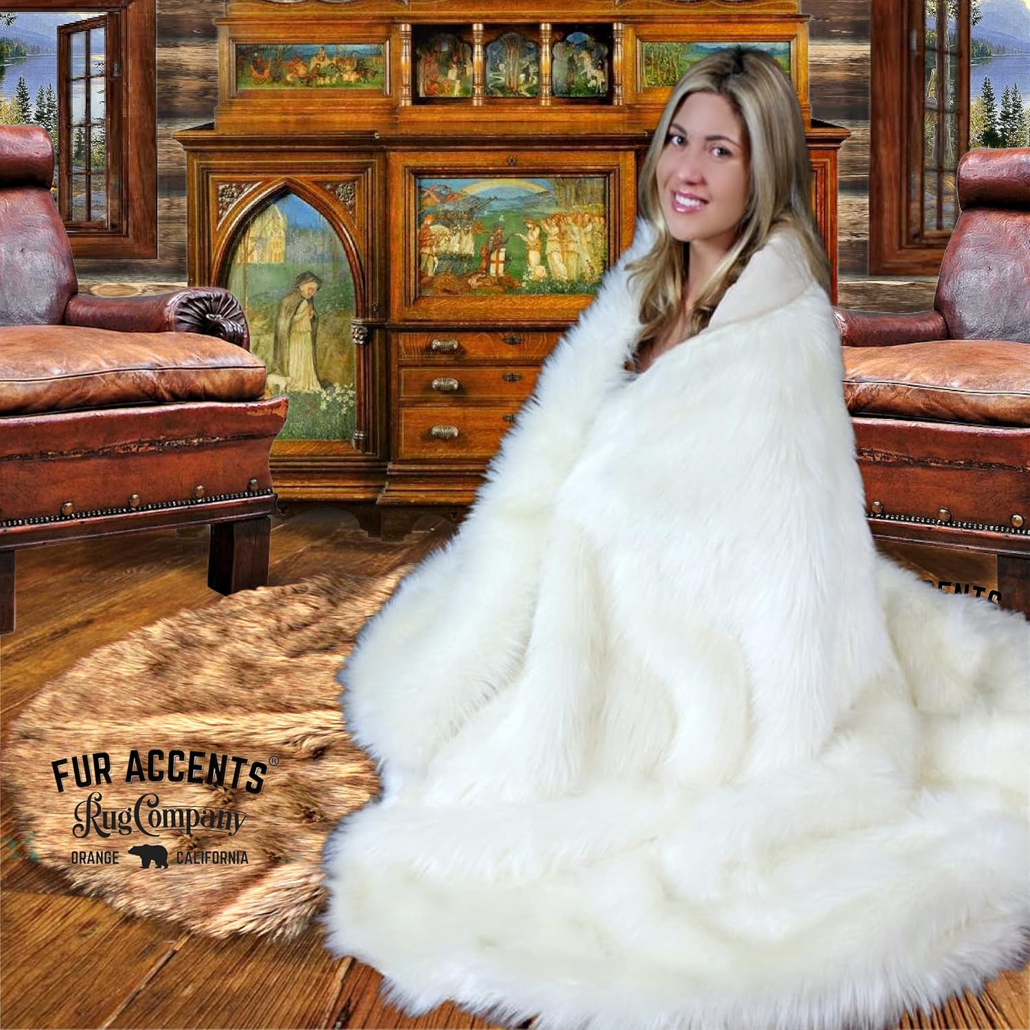 Fur Accents Shag Faux Fur, White Shaggy Throw Blanket or Bedspread with Soft Minky Cuddle Lining, Comforter, Hand Made to Order USA (King Size, Brown) - Image 3