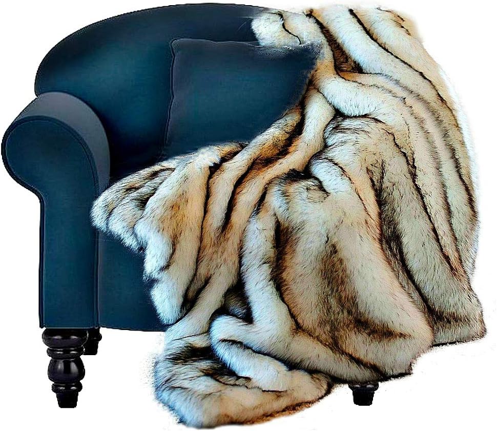 Fur Accents Sumptuous Luxury Faux Fur Throw Blanket - Designer Quality Made in America (58''x60'', Tawny Wolf) - Image 19