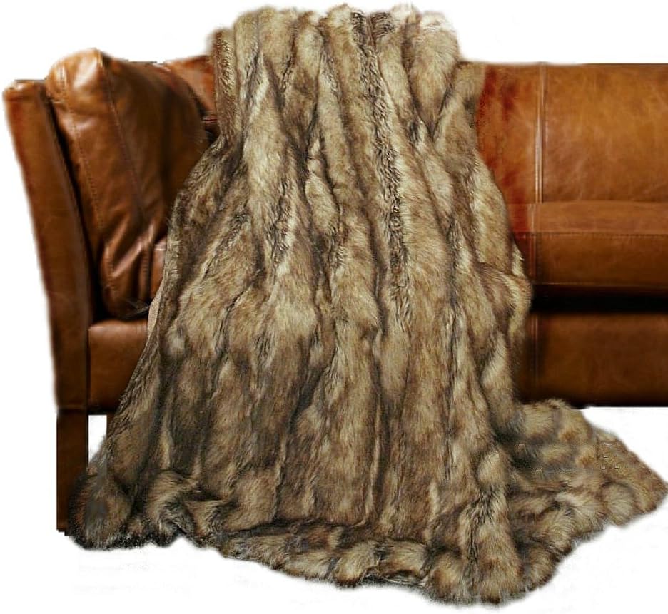 Fur Accents Sumptuous Luxury Faux Fur Throw Blanket - Designer Quality Made in America (58''x60'', Tawny Wolf) - Image 25