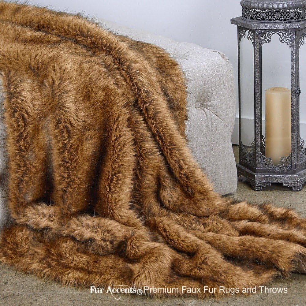 Fur Accents Sumptuous Luxury Faux Fur Throw Blanket - Designer Quality Made in America (58''x60'', Tawny Wolf) - Image 5