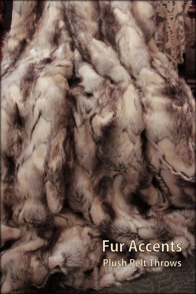Fur Accents Throw Blanket/Coverlet/Gray Black and White Fox/Faux Fur Rabbit / 60"x72" - Image 2