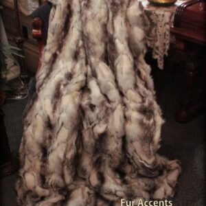 Fur Accents Throw Blanket/Coverlet/Gray Black and White Fox/Faux Fur Rabbit / 60"x72"