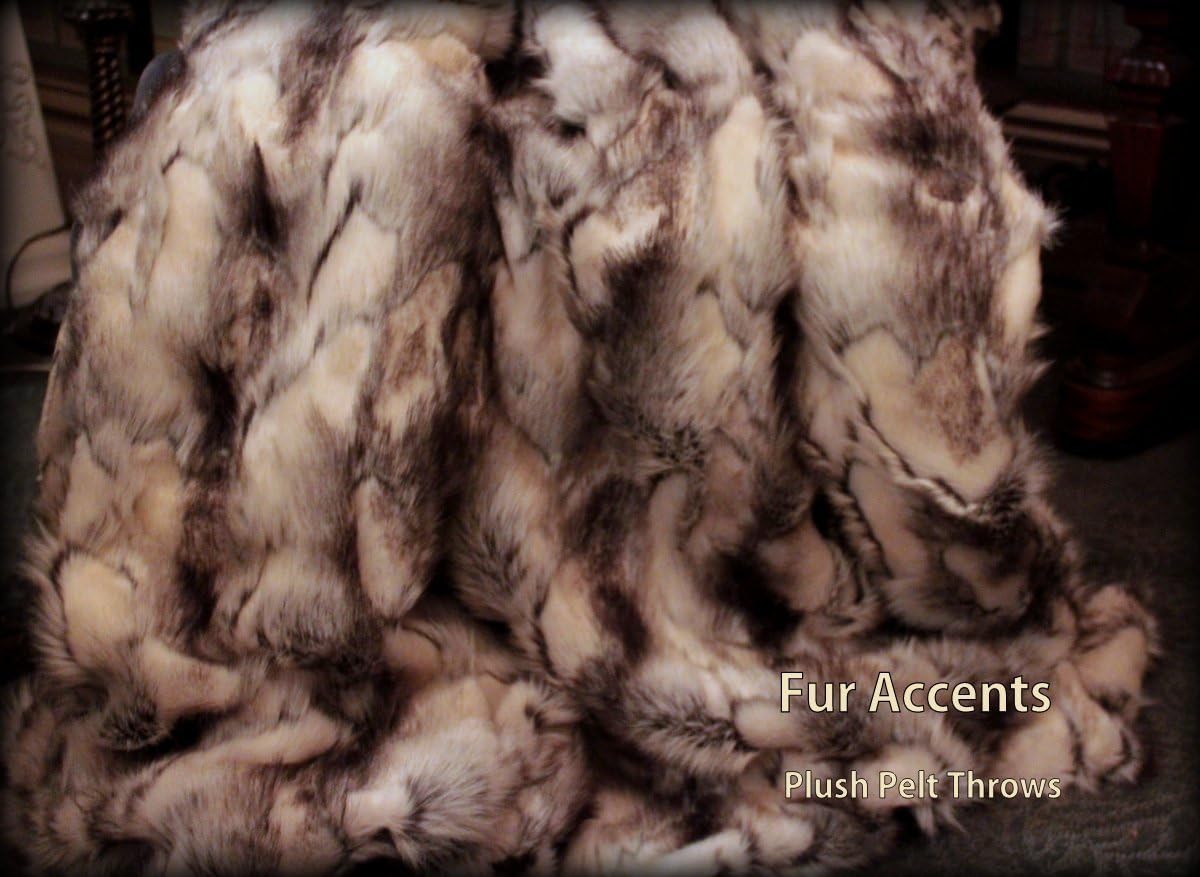 Fur Accents Throw Blanket/Coverlet/Gray Black and White Fox/Faux Fur Rabbit / 60"x72" - Image 3
