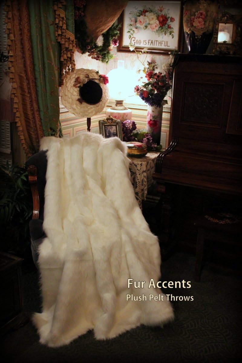 Fur Accents Throw Blanket/Coverlet/Off White Lux Faux Fur 60"x72" - Image 3