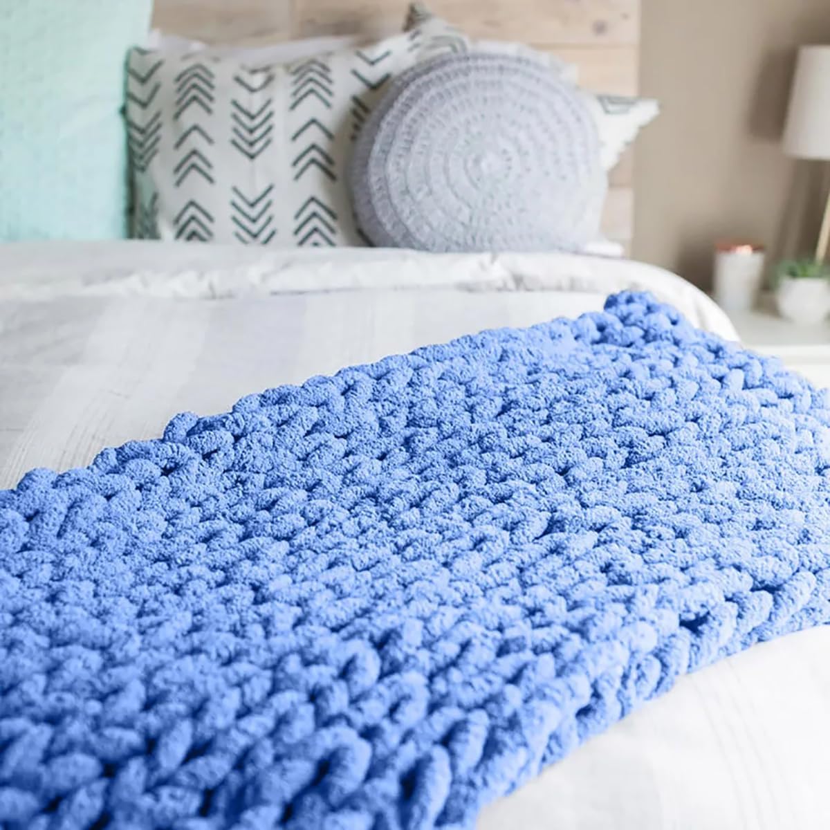 Gavilion Chenille Knit Blanket Queen Size Blue 200x200cm i##e##s: Chunky ^^ Soft ^^ Fluffy ^^ Handmade ^^ Knitted Throw Blanket ^^ Home Decor ^^ 80x80 :i##e##s - Image 2