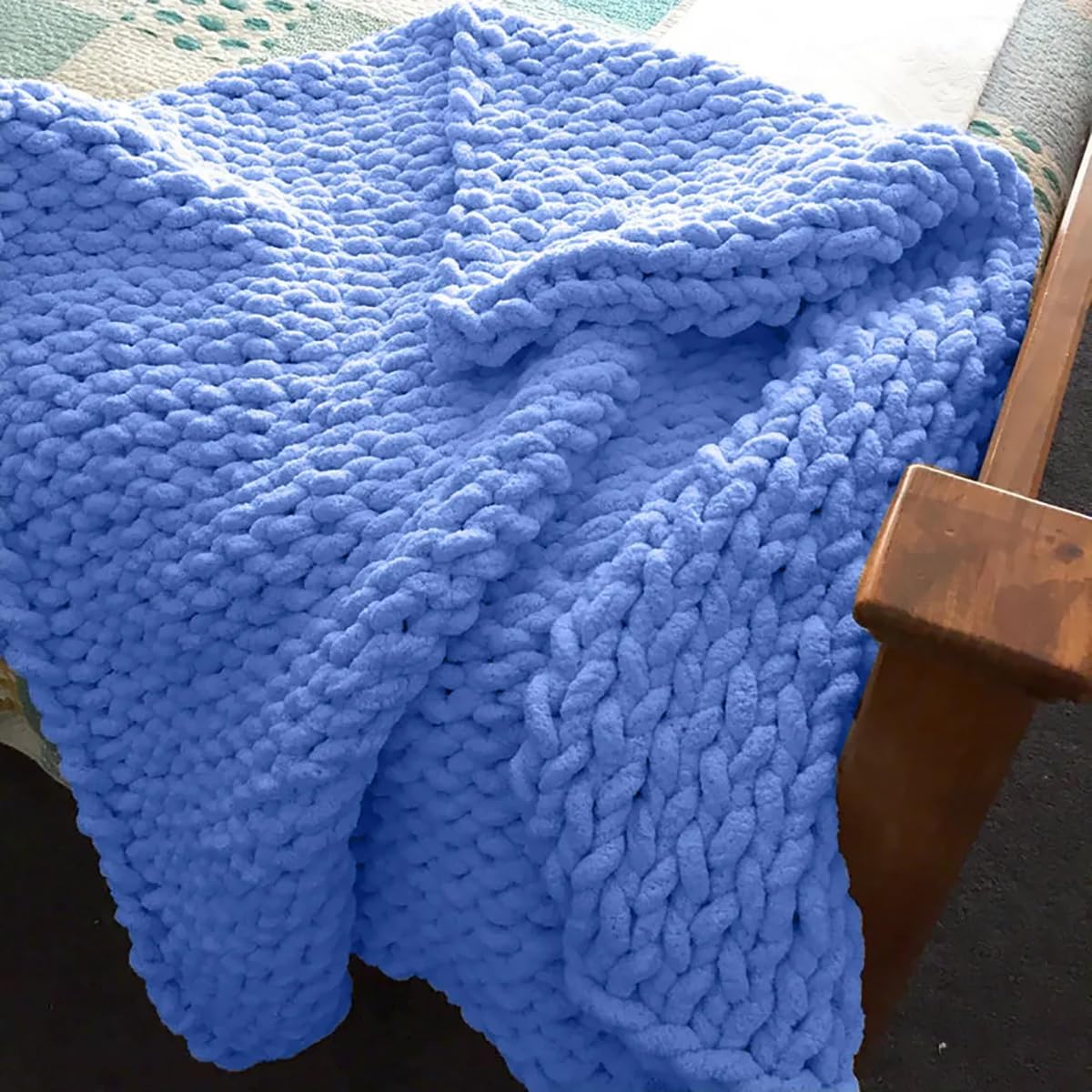Gavilion Chenille Knit Blanket Queen Size Blue 200x200cm i##e##s: Chunky ^^ Soft ^^ Fluffy ^^ Handmade ^^ Knitted Throw Blanket ^^ Home Decor ^^ 80x80 :i##e##s - Image 3