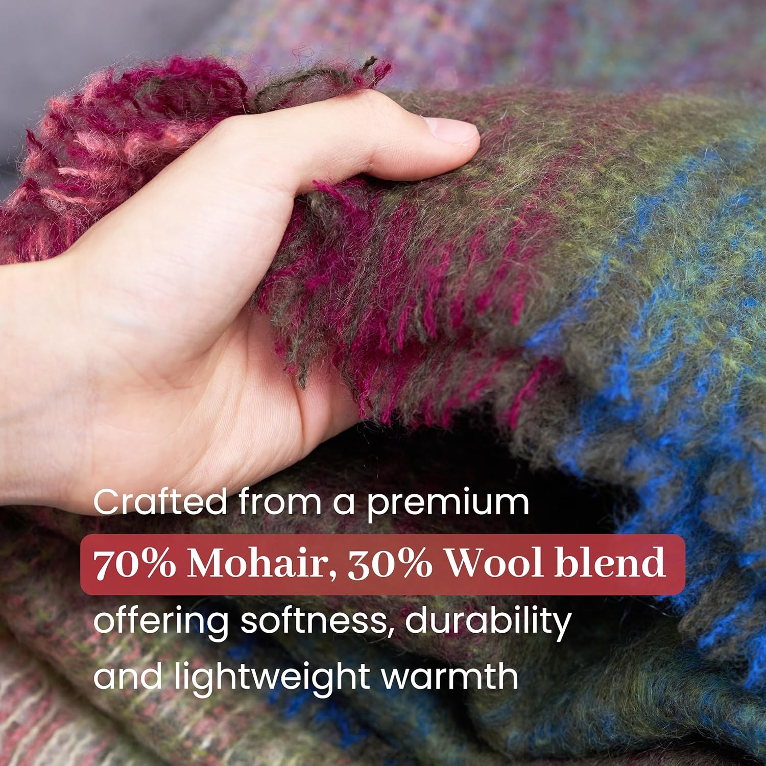 Genuine Irish Angora Mohair Wool Throw Blanket 72"x54" Inches Plaid Multicolor i##e##s: Super Soft Feel ^^ Warmth ^^ Traditional Celtic Style ^^ Imported from Ireland :i##e##s - Image 7