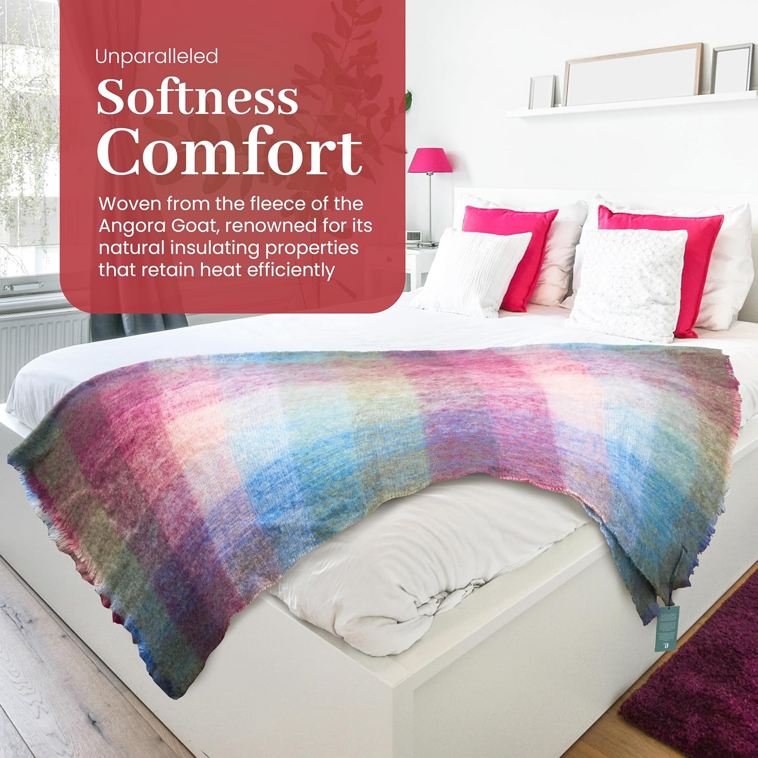 Genuine Irish Angora Mohair Wool Throw Blanket 72"x54" Inches Plaid Multicolor i##e##s: Super Soft Feel ^^ Warmth ^^ Traditional Celtic Style ^^ Imported from Ireland :i##e##s - Image 4