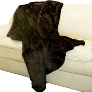 Glacier Wear Rex Rabbit Fur Throw Blanket - Knit Brown rexblkt106