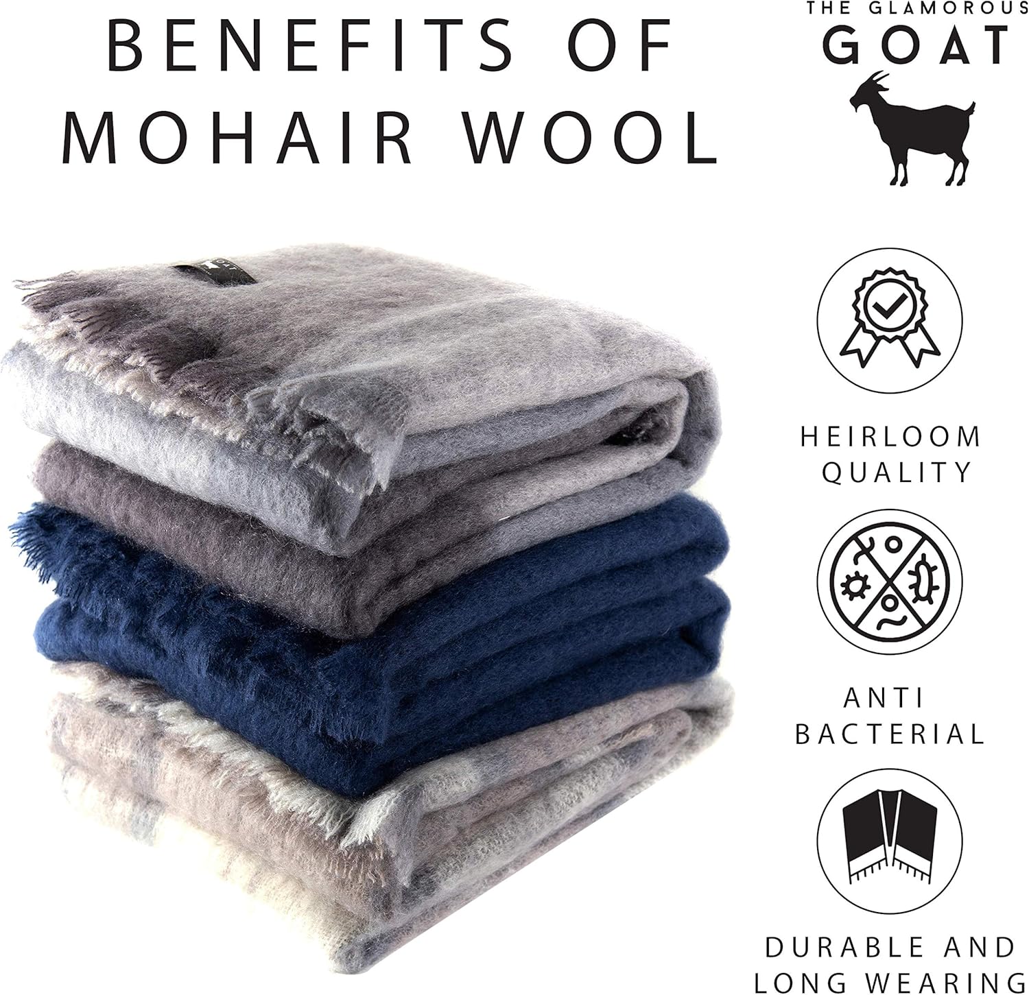 Glamorous Goat Merino Wool Throw Blanket - 55% Mohair, 34% Wool, Ultra Soft and Fluffy, Warm and Cosy, Ethically-sourced. 71' x 51'. Hemp Carrier Bag Included (Charcoal) - Image 7