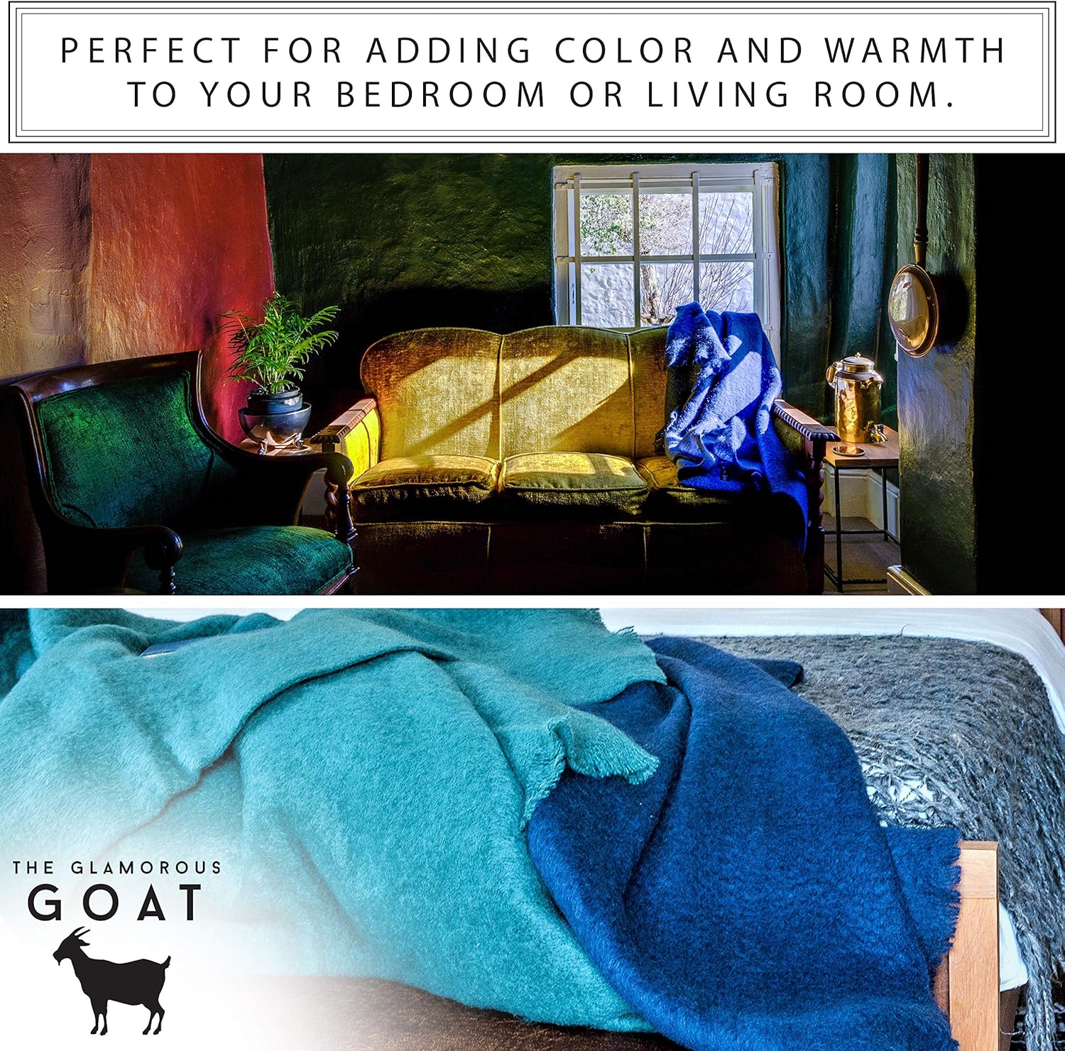 Glamorous Goat Merino Wool Throw Blanket - 55% Mohair, 34% Wool, Ultra Soft and Fluffy, Warm and Cosy, Ethically-sourced. 71' x 51'. Hemp Carrier Bag Included (Charcoal) - Image 5