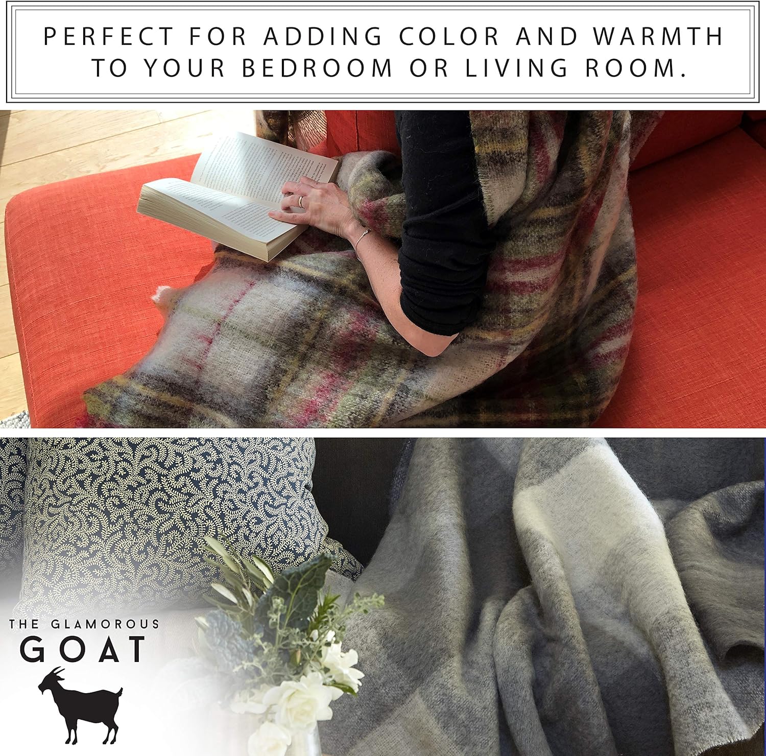 Glamorous Goat Merino Wool Throw Blanket - 55% Mohair, 34% Wool, Ultra Soft and Fluffy, Warm and Cosy, Ethically-sourced. 71' x 51'. Hemp Carrier Bag Included (Charcoal) - Image 8