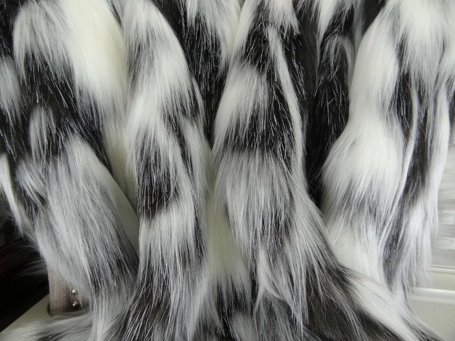 Gray Black White Faux Fur Throw Blanket & Bedspread - Tibet Fox Fur - Gray Black White Luxury Faux Fur - Soft Faux Fur Blanket, Handmade in USA, 16438 - Image 6