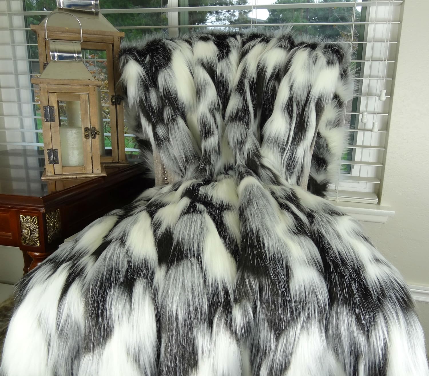 Gray Black White Faux Fur Throw Blanket & Bedspread - Tibet Fox Fur - Gray Black White Luxury Faux Fur - Soft Faux Fur Blanket, Made in USA, 16438 - Image 3