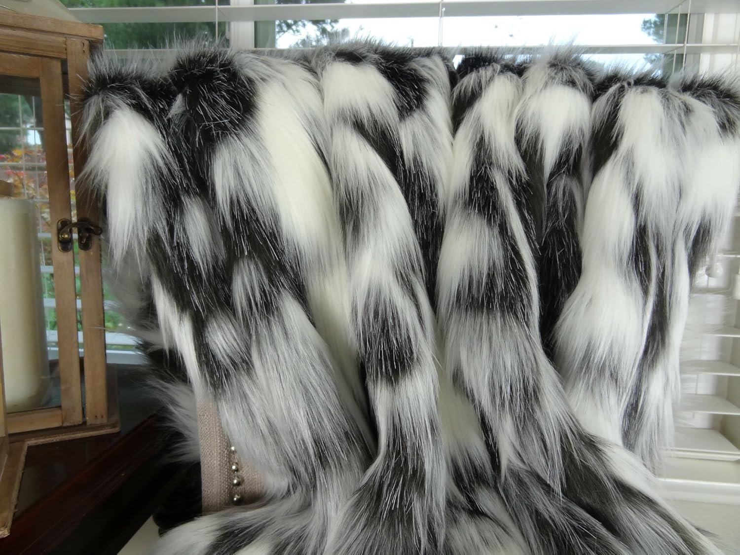 Gray Black White Faux Fur Throw Blanket & Bedspread - Tibet Fox Fur - Gray Black White Luxury Faux Fur - Soft Faux Fur Blanket, Made in USA, 16438 - Image 4