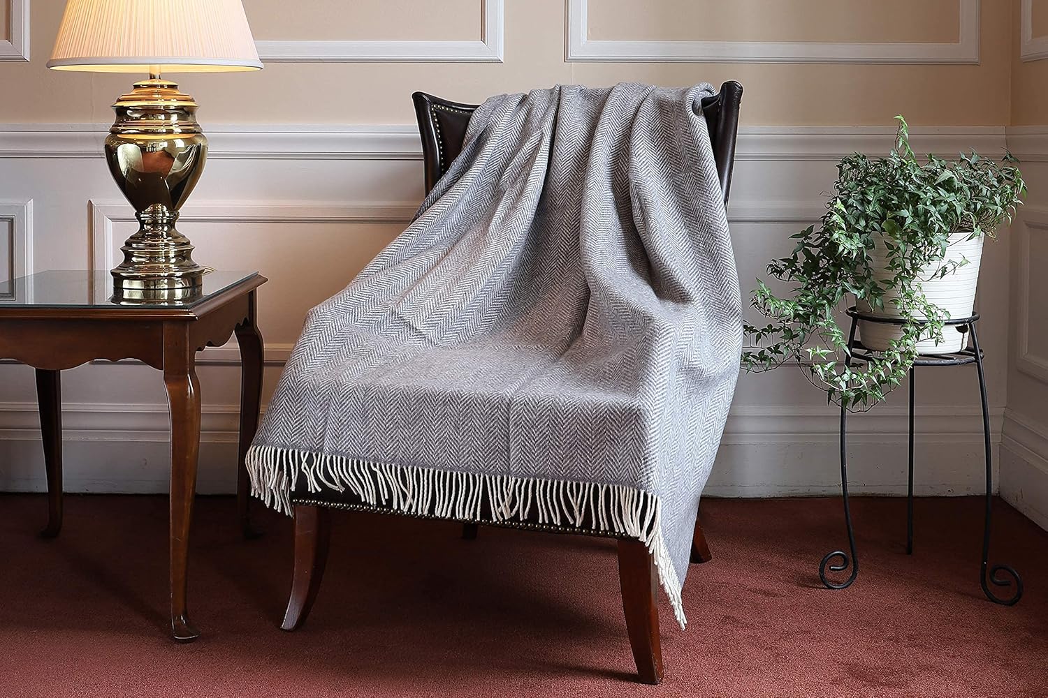 Grey Blanket Grey Wool Throw Supersoft Cashmere Fluffy Merino Wool 6 ft x 4.5 ft Classic Herrignbone Pattern Irish Artisan Weaving Mill i##e##s: Heirloom quality ^^ Woven in Ireland :i##e##s - Image 2