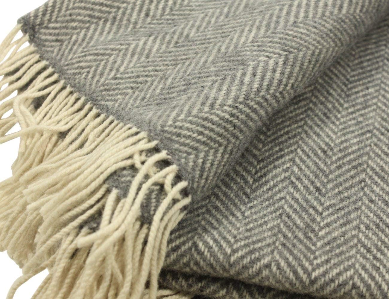 Grey Blanket Grey Wool Throw Supersoft Cashmere Fluffy Merino Wool 6 ft x 4.5 ft Classic Herrignbone Pattern Irish Artisan Weaving Mill i##e##s: Heirloom quality ^^ Woven in Ireland :i##e##s - Image 4