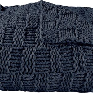 HiEnd Accents Chess Knit Throw, 50x60 inch, Navy Solid Color, Modern Farmhouse Rustic Style Soft Cozy Warm Luxury Blanket