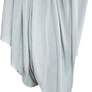 HiEnd Accents Cotton Cable Knit Blanket, King Size, Light Blue Solid Color, Modern Farmhouse Style, Soft Cozy Warm Luxury Throw