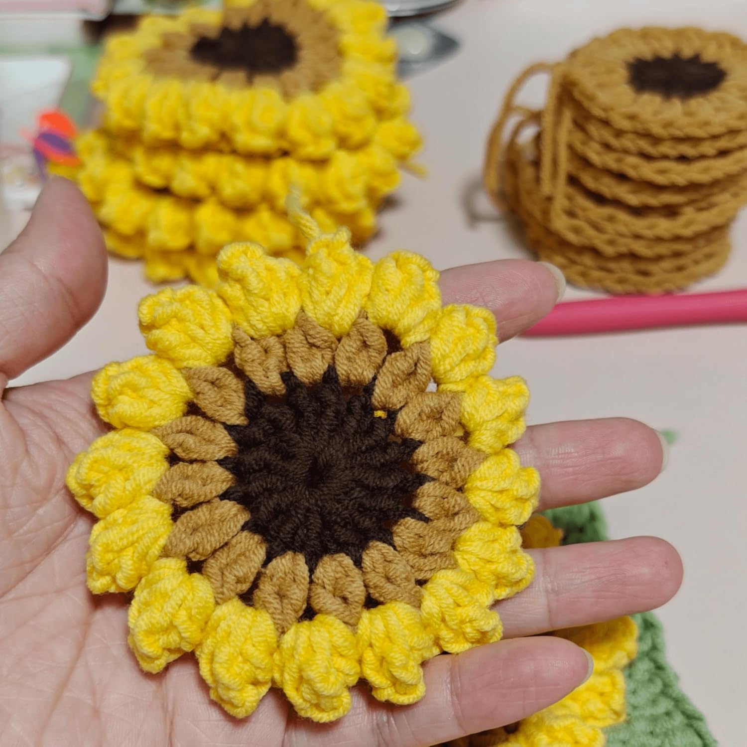 HZYZW Crochet Knitted Sunflower Throw Blanket 59''X59'' 150X150cm i##e##s: Boho ^^ Granny Blankt ^^ Travel Cushion ^^ Comforter ^^ for Sofa ^^ Couch ^^ Bed Room ^^ y2k ^^ Decor :i##e##s - Image 3