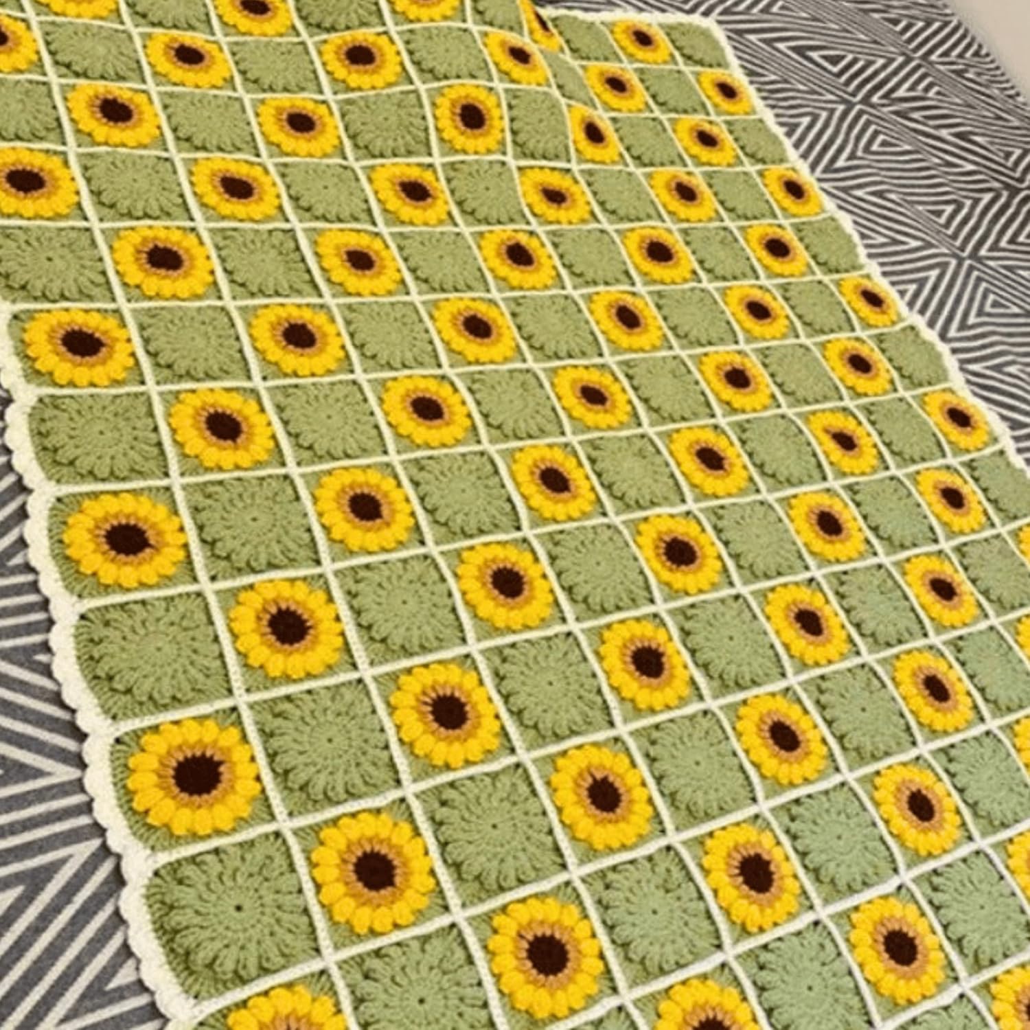 HZYZW Crochet Knitted Sunflower Throw Blanket 59''X59'' 150X150cm i##e##s: Boho ^^ Granny Blankt ^^ Travel Cushion ^^ Comforter ^^ for Sofa ^^ Couch ^^ Bed Room ^^ y2k ^^ Decor :i##e##s - Image 4