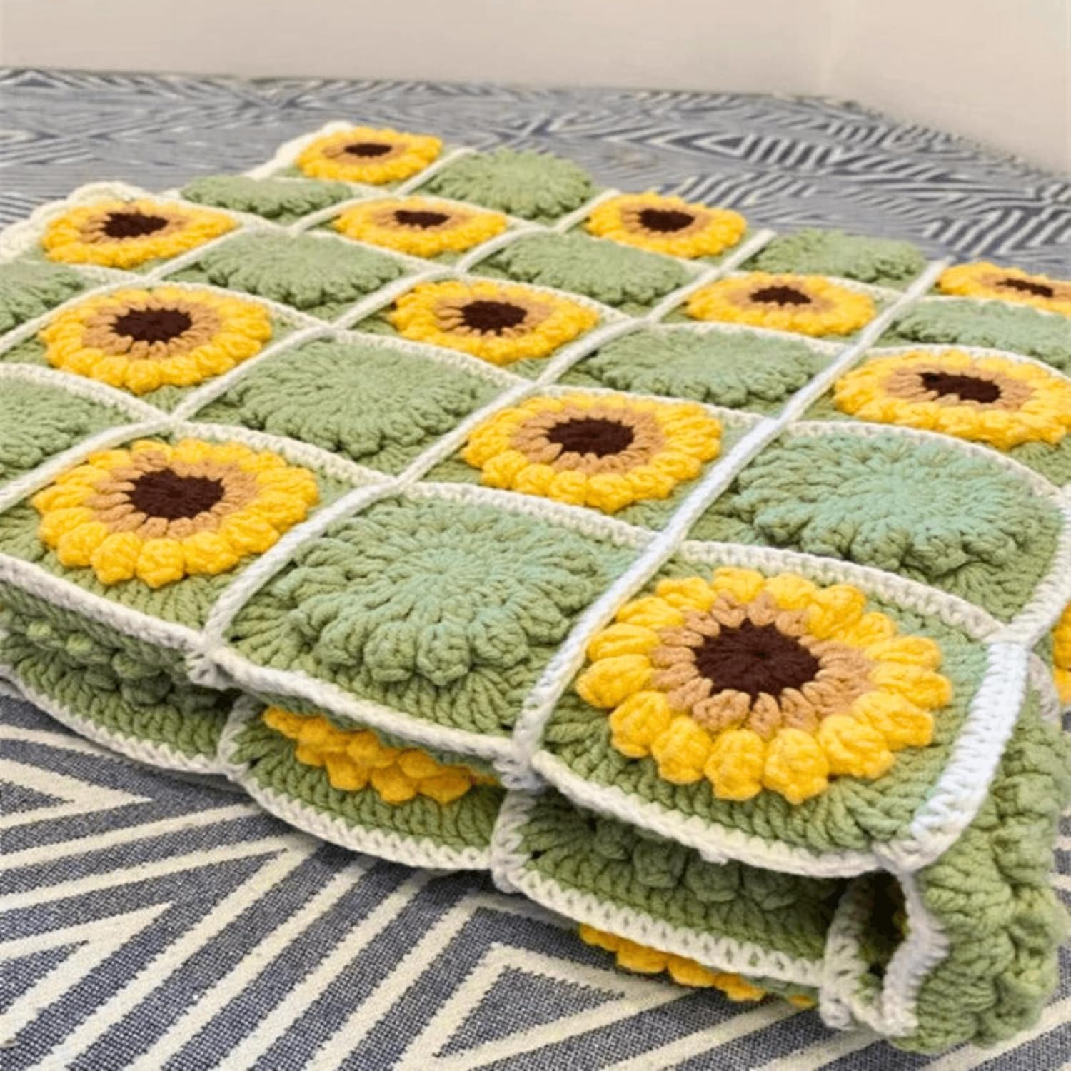 HZYZW Crochet Knitted Sunflower Throw Blanket 59''X59'' 150X150cm i##e##s: Boho ^^ Granny Blankt ^^ Travel Cushion ^^ Comforter ^^ for Sofa ^^ Couch ^^ Bed Room ^^ y2k ^^ Decor :i##e##s - Image 5