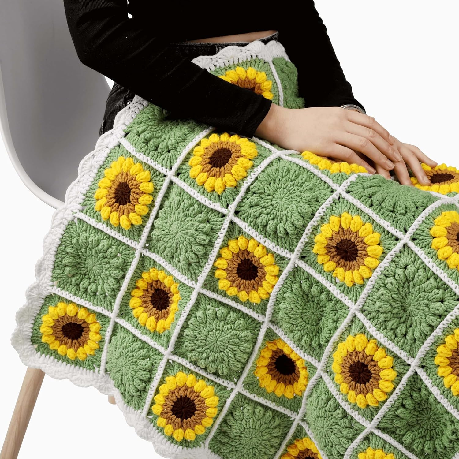 HZYZW Crochet Knitted Sunflower Throw Blanket 59''X59'' 150X150cm i##e##s: Boho ^^ Granny Blankt ^^ Travel Cushion ^^ Comforter ^^ for Sofa ^^ Couch ^^ Bed Room ^^ y2k ^^ Decor :i##e##s - Image 8