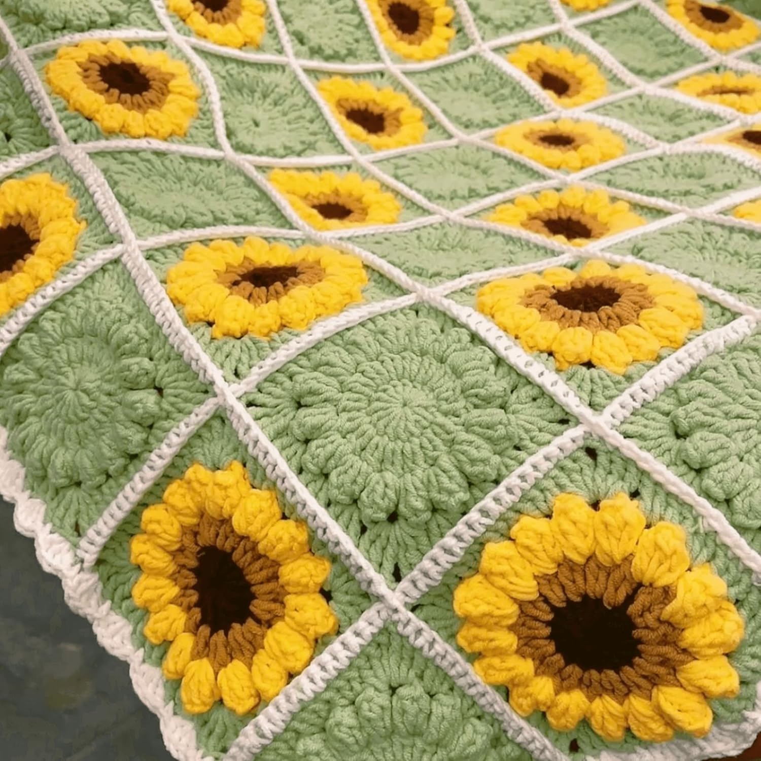 HZYZW Crochet Knitted Sunflower Throw Blanket 59''X59'' 150X150cm i##e##s: Boho ^^ Granny Blankt ^^ Travel Cushion ^^ Comforter ^^ for Sofa ^^ Couch ^^ Bed Room ^^ y2k ^^ Decor :i##e##s - Image 2