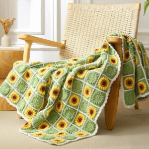 HZYZW Crochet Knitted Sunflower Throw Blanket 59''X59'' 150X150cm i##e##s: Boho ^^ Granny Blankt ^^ Travel Cushion ^^ Comforter ^^ for Sofa ^^ Couch ^^ Bed Room ^^ y2k ^^ Decor :i##e##s