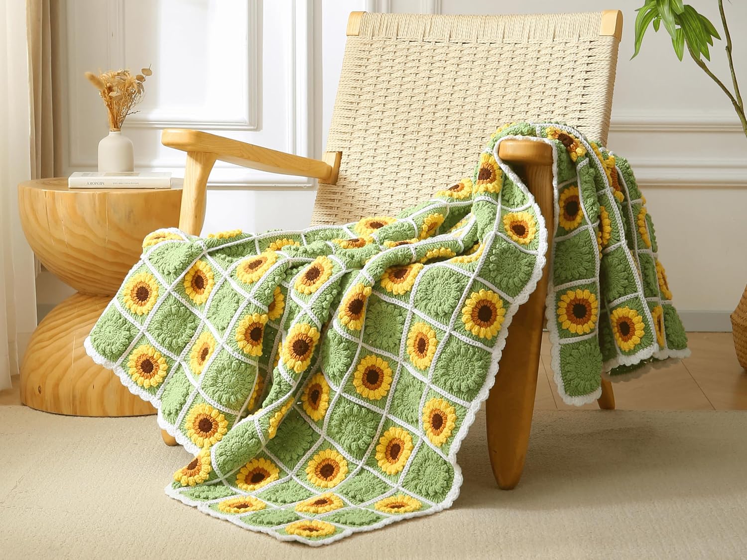 HZYZW Crochet Knitted Sunflower Throw Blanket 59''X59'' 150X150cm i##e##s: Boho ^^ Granny Blankt ^^ Travel Cushion ^^ Comforter ^^ for Sofa ^^ Couch ^^ Bed Room ^^ y2k ^^ Decor :i##e##s