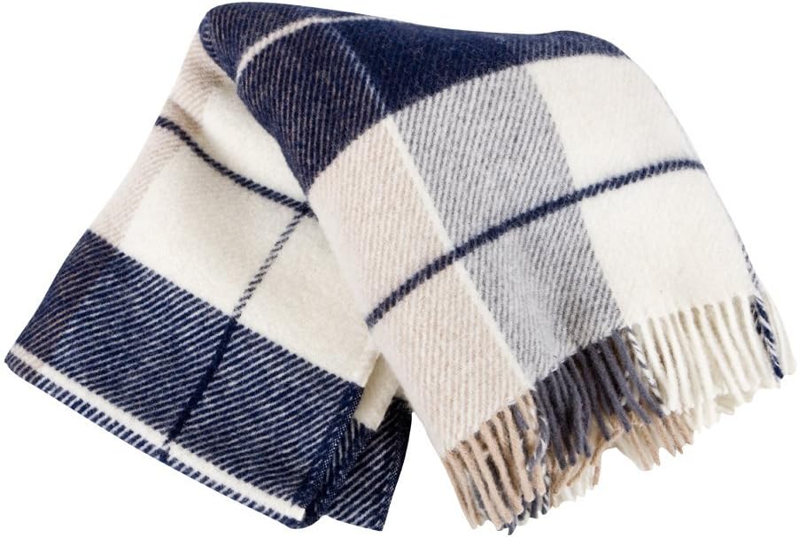 ICEWEAR Ylur 100% Wool Plaid Knit Design Outdoor Throw Blanket Grey - Image 3