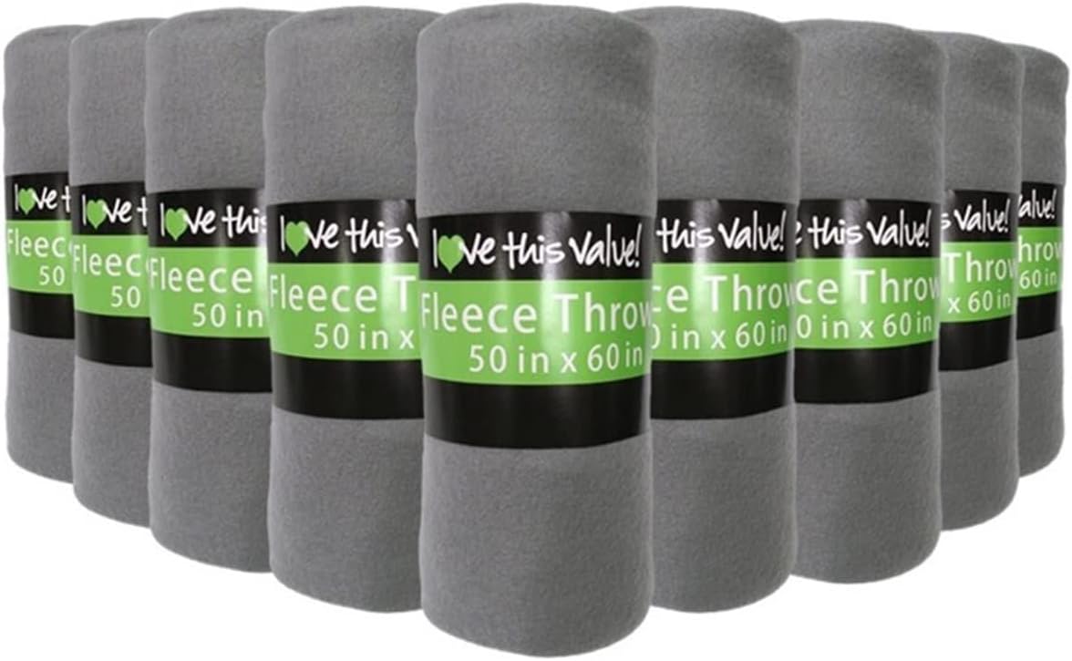 Imperial Home 24 Pack Wholesale Soft Cozy Fleece Blankets - 50" x 60" Comfy Throw Blankets (Grey)