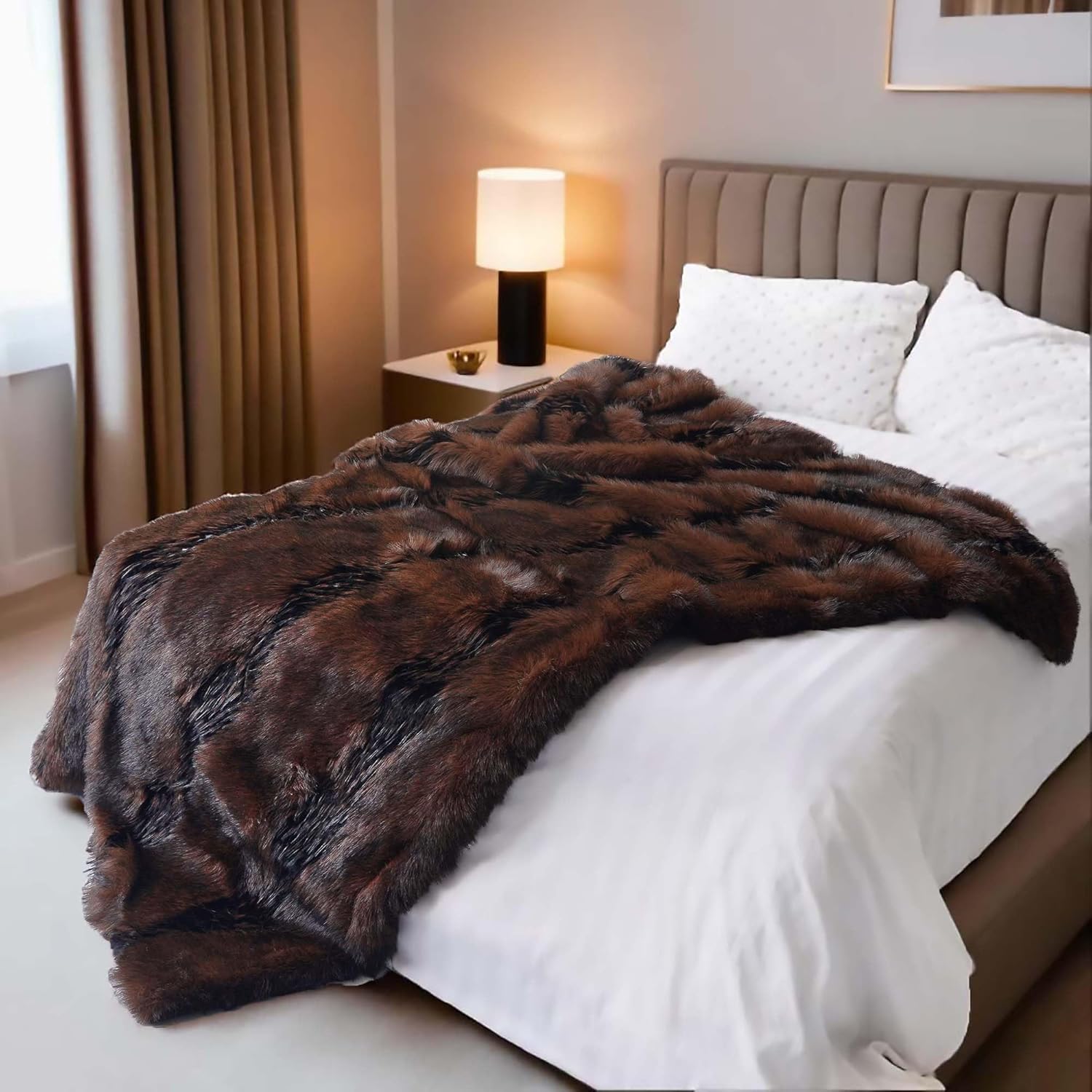 inchgrass Fox Faux Fur Blanket 74"x90" Brown i##e##s: Luxury Fur Throw Blanket ^^ Super Warm ^^ Cozy ^^ Elegant ^^ Fuzzy Throw Blankets ^^ Plush Blankets ^^ Washable ^^ for Couch ^^ Armchair ^^ Bed :i##e##s - Image 3