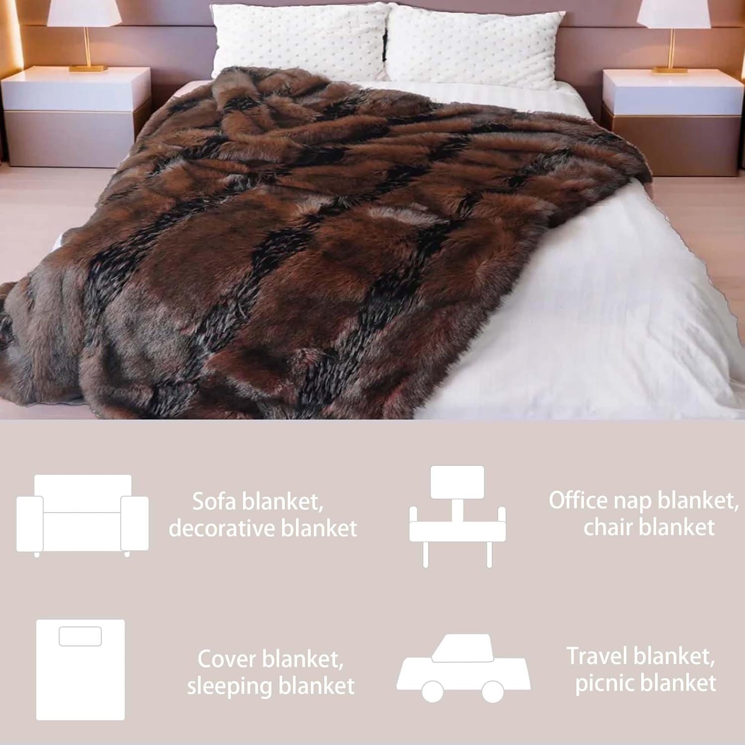 inchgrass Fox Faux Fur Blanket 74"x90" Brown i##e##s: Luxury Fur Throw Blanket ^^ Super Warm ^^ Cozy ^^ Elegant ^^ Fuzzy Throw Blankets ^^ Plush Blankets ^^ Washable ^^ for Couch ^^ Armchair ^^ Bed :i##e##s - Image 6