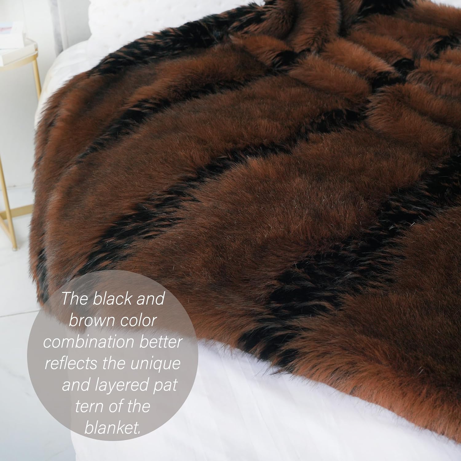 inchgrass Fox Faux Fur Blanket 74"x90" Brown i##e##s: Luxury Fur Throw Blanket ^^ Super Warm ^^ Cozy ^^ Elegant ^^ Fuzzy Throw Blankets ^^ Plush Blankets ^^ Washable ^^ for Couch ^^ Armchair ^^ Bed :i##e##s - Image 5